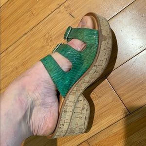 Green leather wedges